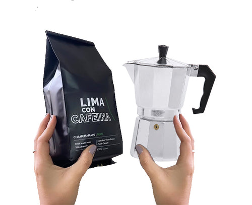 Box Cafetera Moka + Café 500 gr