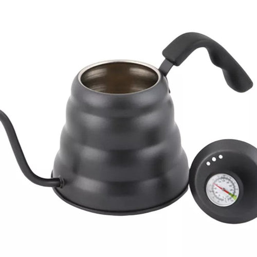 Tetera cuello de Cisne con Termómetro 1L - Negro acero inox